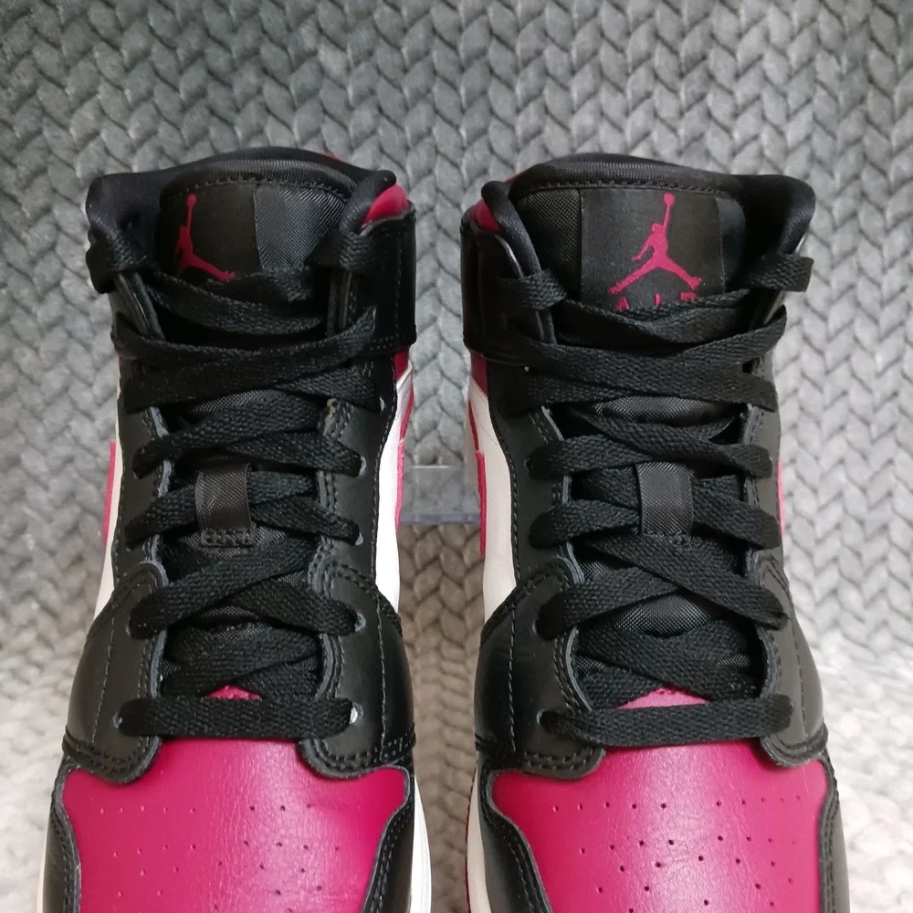 Jordan 1 Mid Bred Toe GS Black Noble Red Youth Basketball Sneakers Shoes Size 6Y
